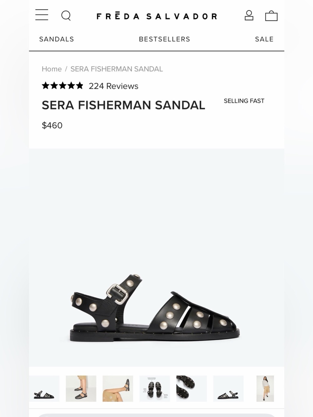 Freda Salvador Sera Fisherman Sandal in Black Calf with Gold Studs - Picture 5 of 5